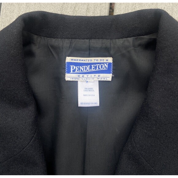 VTG Pendleton USA Made Black Virgin Wool Blazer Size 14 Petite Lined Coat Jacket - Picture 3 of 14